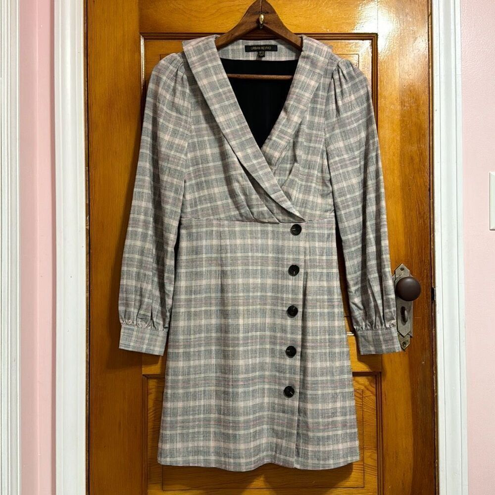 Urban Revivo Grey Pink Plaid Suit Dress Women’s US 6